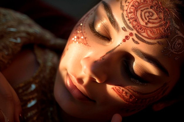 Pinturas místicas de henna Beleza Capturando o encanto enigmático de uma mulher deslumbrante