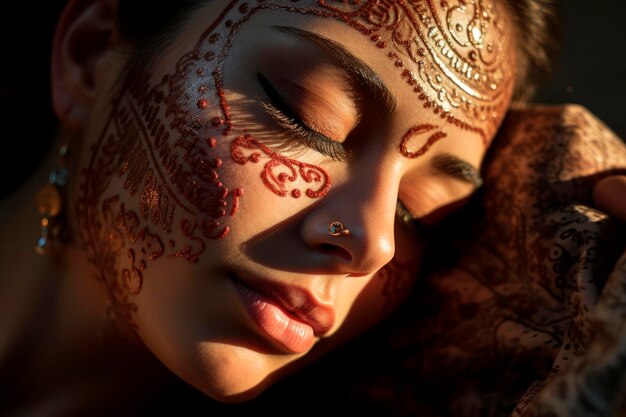 Pinturas místicas de henna Belleza Capturando el encanto enigmático de una mujer impresionante