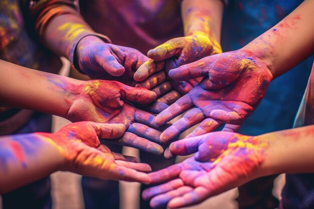 Foto las pinturas multicolores de holly en sus manos tecnología de ia generativa