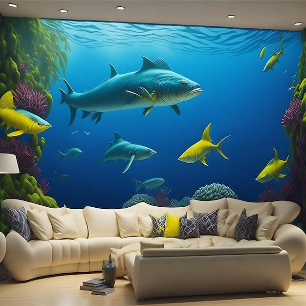 Pinturas de pared modernas en 3D de peces