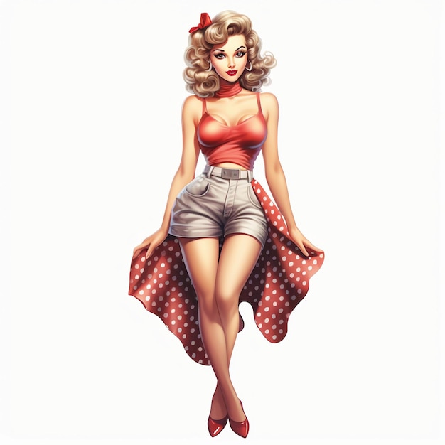 Pinup chica en una falda roja ai generado