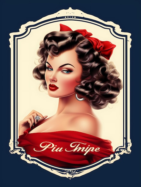 PinUp Girl Kirschrote Lippen Verspielte Schriftart Leopardenmusterbesatz 2D-Etikett Vintage-Design Verpackungsvorlage