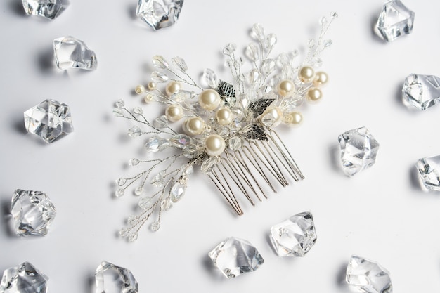 Pinza de pelo para boda, joyas con perlas y accesorios.