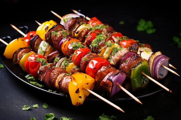 Las pinzas de kebab rebosantes de verduras a la parrilla