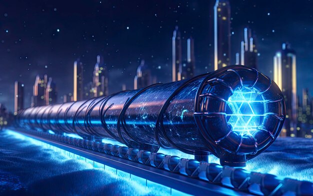 Una pipa larga con una luz azul que dice "energía"