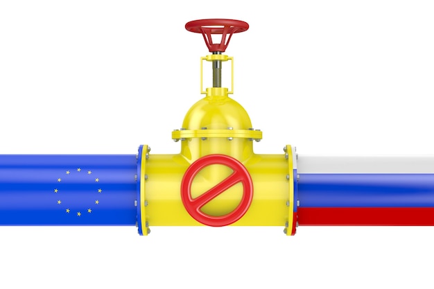 Pipeline zwischen Russland und der EG auf weißem Hintergrund Isolierte 3D-Darstellung