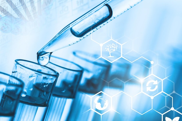 Pipeta de queda de líquido químico para pesquisa de laboratório de tubo de ensaio