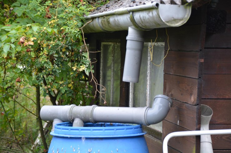 Foto pipo cinzento no tambor de uma casa de madeira