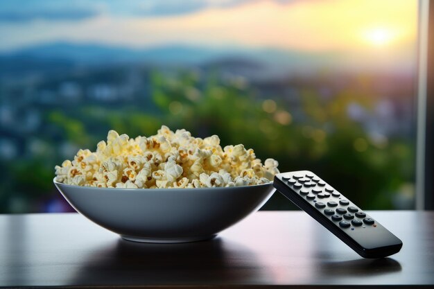 pipocas brancas salgadas para ver um filme na TV em casa pipocas e controle remoto da TV