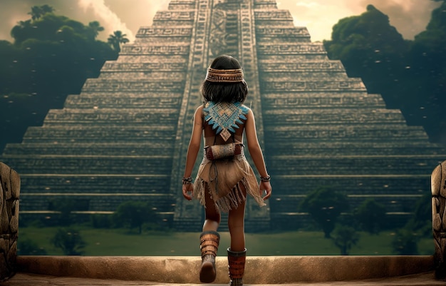 Pirámide antigua niña azteca Generar AI