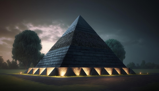 pirámide en un césped