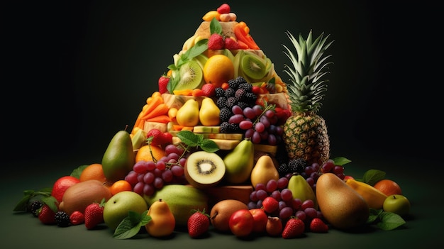 Pirâmide de frutas com frutas e bagas coloridas criadas com tecnologia de IA generativa