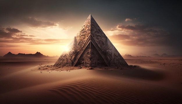 pirámide en el desierto al atardecer