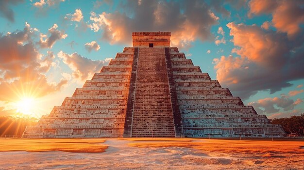 Foto pirâmide do templo da cultura maia no estado de yucatan, no méxico