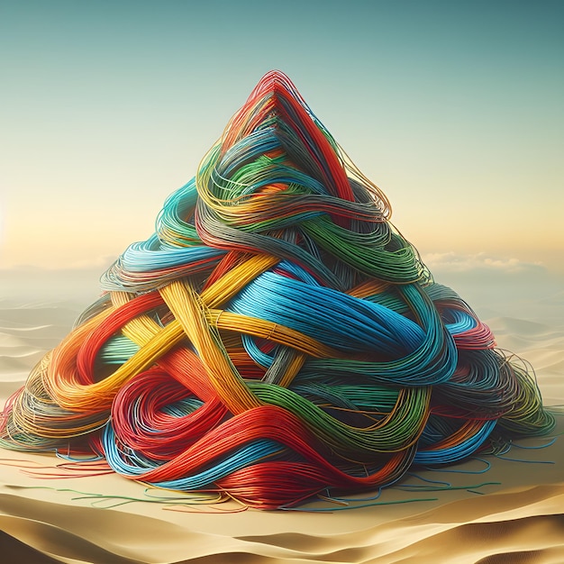 Pirámide envuelta con cables de colores
