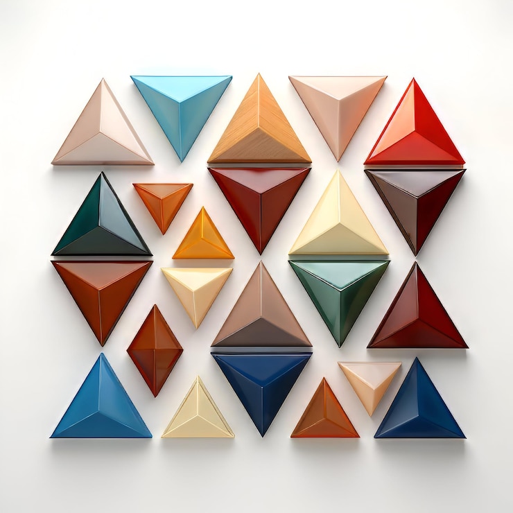 Foto pirámide de formas geométricas coloridas en fondo blanco renderizado en 3d
