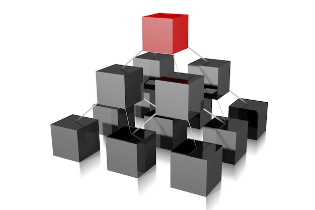 Pirámide hecha con cubos rojos y negros ilustración 3D