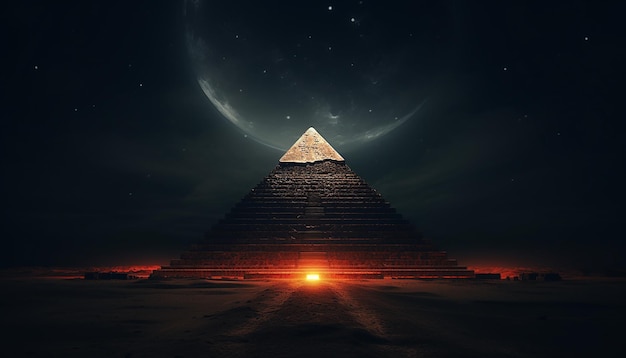 Foto la pirámide se ilumina con la luna llena fotografía aérea ultra gran angular para publicidad turística