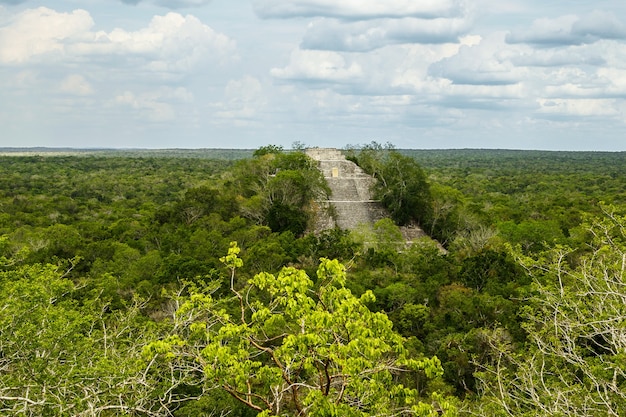 Pirâmide maia antiga na selva verde