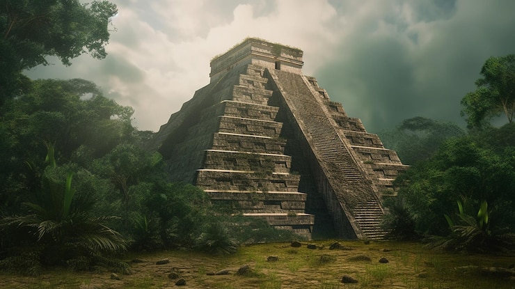 Foto pirâmide maia da floresta da selva de kukulcan lendas sobre alienígenas visitando civilizações ufo extraterrestres
