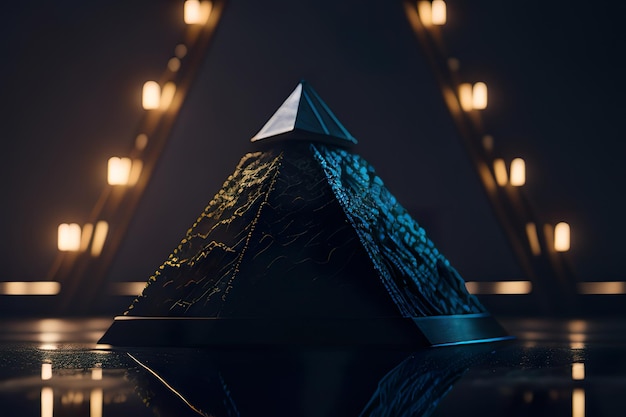 Pirámide moderna con luces de noche IA generativa