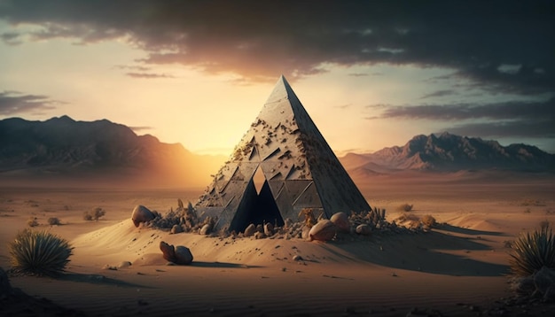 pirâmide no deserto ao pôr do sol