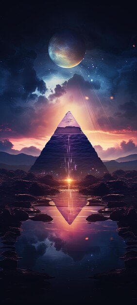 Una pirámide con una pirámide en el fondo