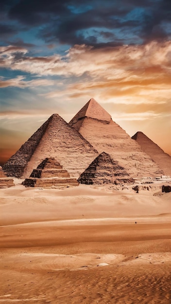 Pirâmides com um belo céu de Giza no Cairo, Egito