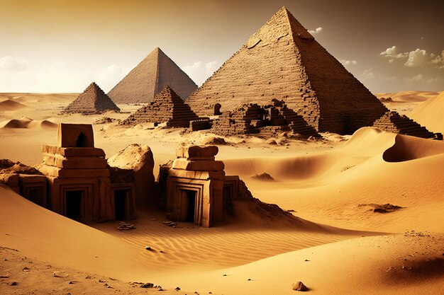 Pirámides egipcias antiguas entre el arenoso desierto africano