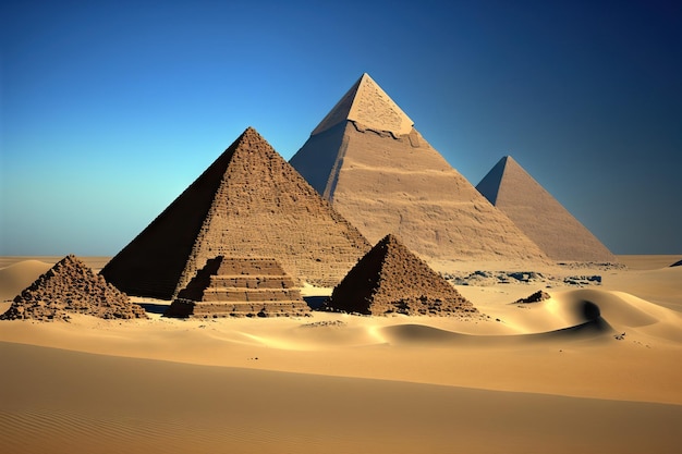 Pirámides egipcias con un cielo despejado en una región de arena