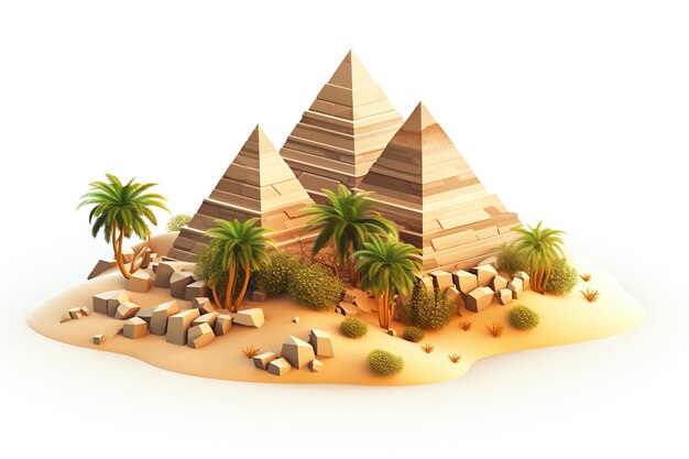 Pirâmides egípcias em campo verde com palmeiras