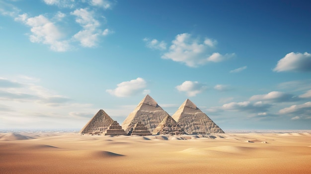 pirâmides no deserto com nuvens e as pirâmides