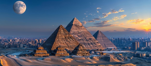Pirámides y paisaje urbano de El Cairo Egipto visto desde la meseta de Giza