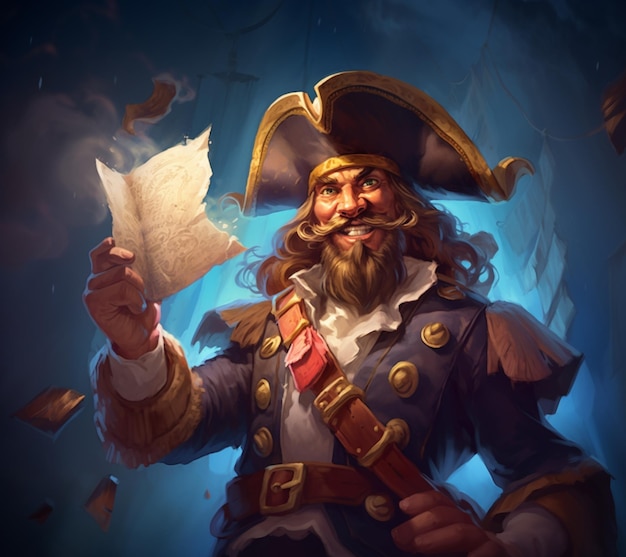 Pirat mit einem Brief in der Hand und einem Hut auf generativer Ai