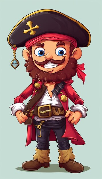 pirata de dibujos animados con barba y bigote sosteniendo una espada