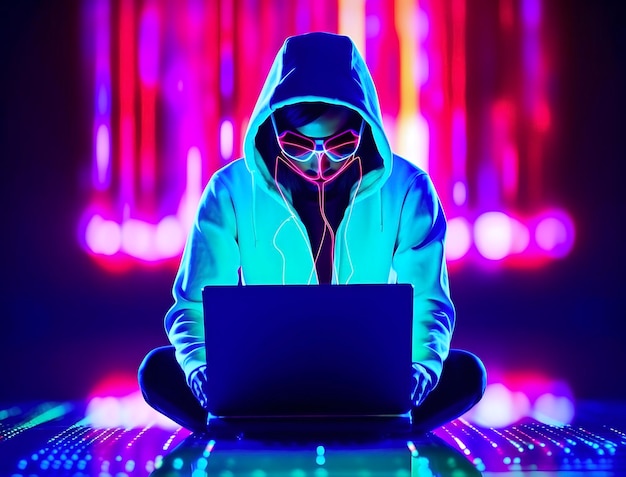 Pirata informático anónimo con capucha Concepto de piratería ciberseguridad cibercrimen ciberataque, etc.