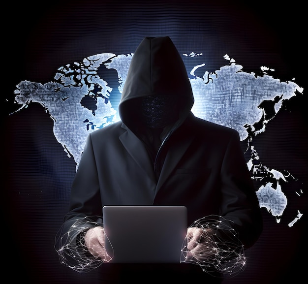 Pirata informático anónimo Concepto de ataque cibernético de la web oscura, etc. Imagen generada por IA
