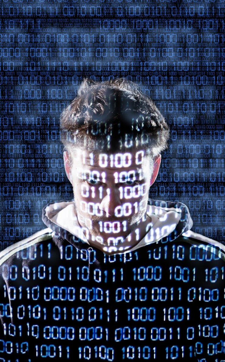 Foto pirata informático con mirar directamente a la cámara