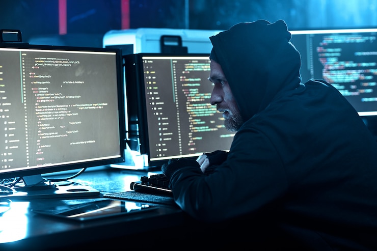 Foto pirata informático que rompe el software