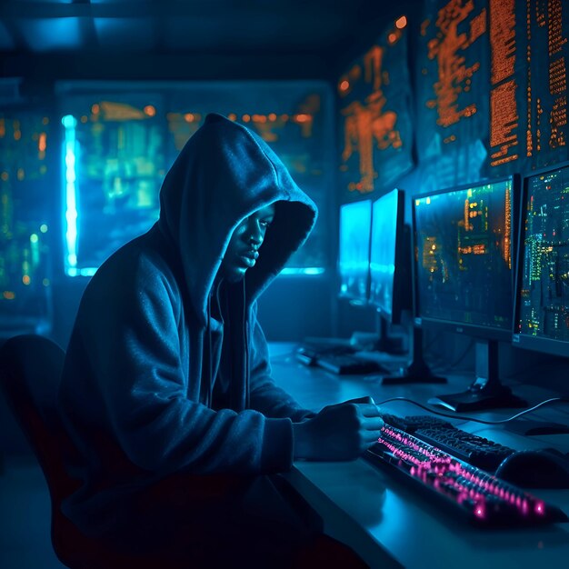 Pirata informático robando datos de la computadora Concepto de ciberdelincuencia
