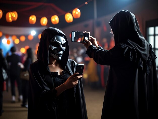 Pirata medieval y mujer vampiro sintiéndose bien en Halloween celebrando su amistad en Halloween