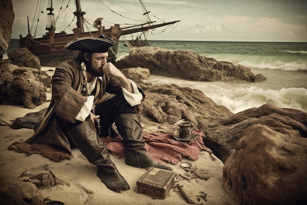 Foto pirata náufrago passa seus últimos dias em ilha deserta sonhando em escapar