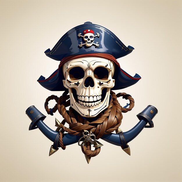 Foto pirate skull com âncora cartoon icon vector ilustração skull pirate icon concept isolado premium vector flat cartoon estilo