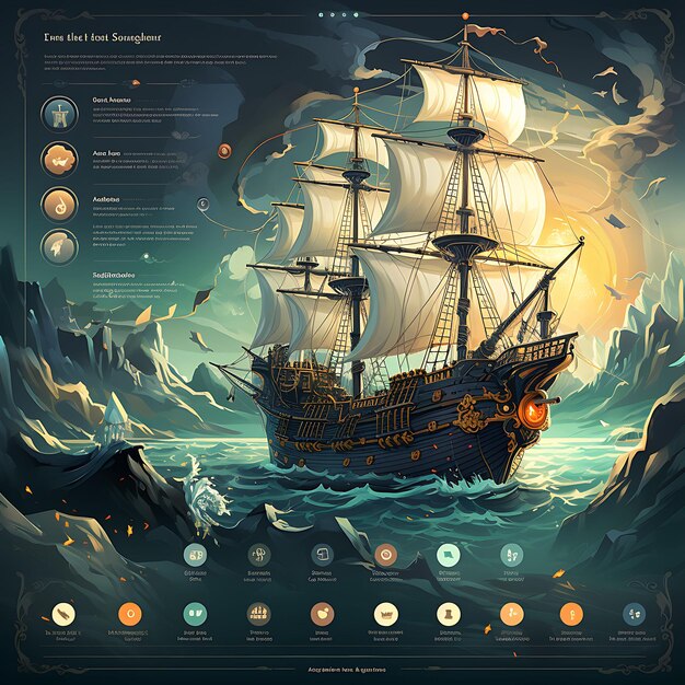 Piraten-Pop-up-UI, Hochsee-Abenteuer-Themenspiel, mobiles Acti-Design, Kunst, grafischer Rahmen, Kartendekoration