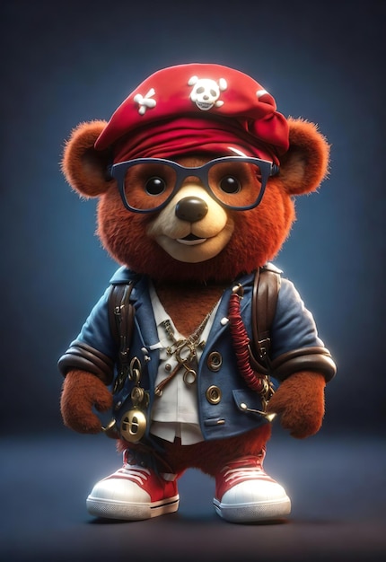 Piratenbär mit Piratenhut und Sonnenbrille. Hochauflösend