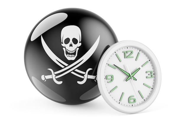 Foto piratenflagge mit uhr 3d-rendering