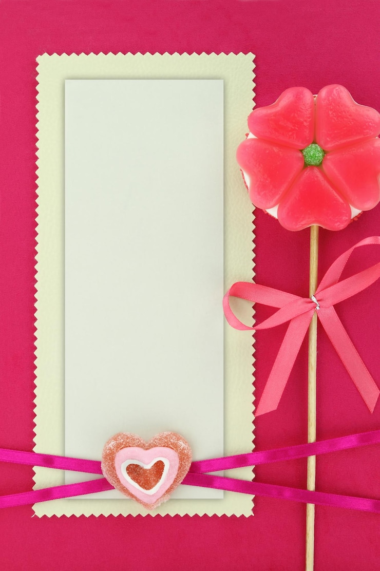 Foto piruleta flowerheart y tarjeta de felicitación de papel