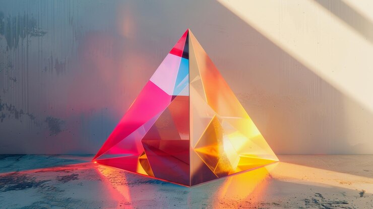 Foto un pisador de papel en forma de prisma con un colorido diseño geométrico en el interior