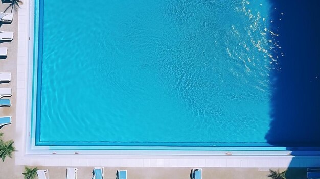 piscina água azul no verão ângulo de visão superior