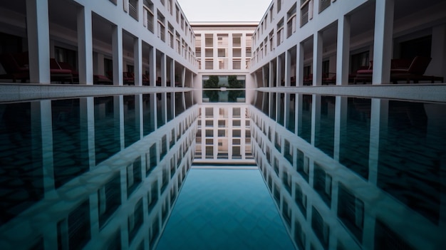 Una piscina de agua con un reflejo del cielo.